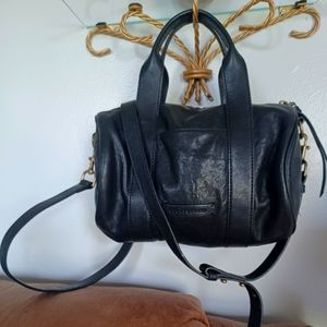 Lucky Brand Kean Black Leather Satchel With Crossbody Strap Purse